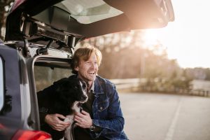 Man playing with his dog